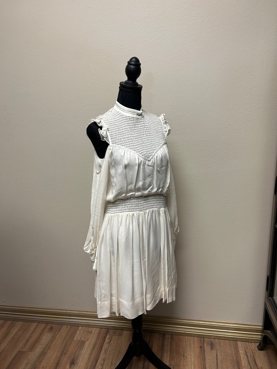cinq a sept White Cold-Shoulder Lace Yoke Mini Dress